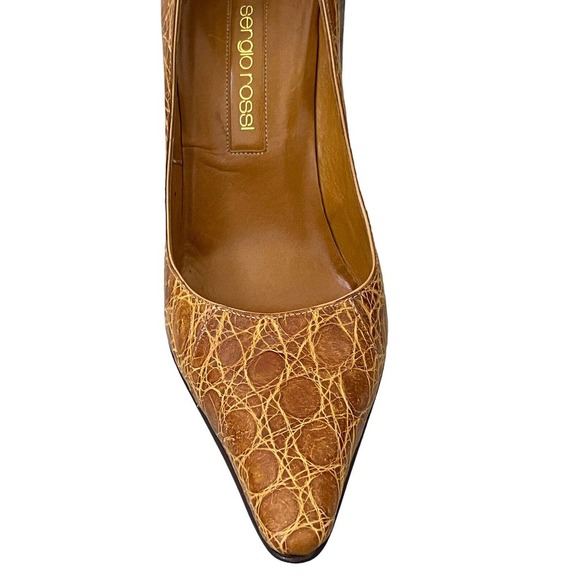 Sergio Rossi‎ Alligator Pointed Pumps 4" Italy Leather Rare size 38.5" - Picture 4 of 9